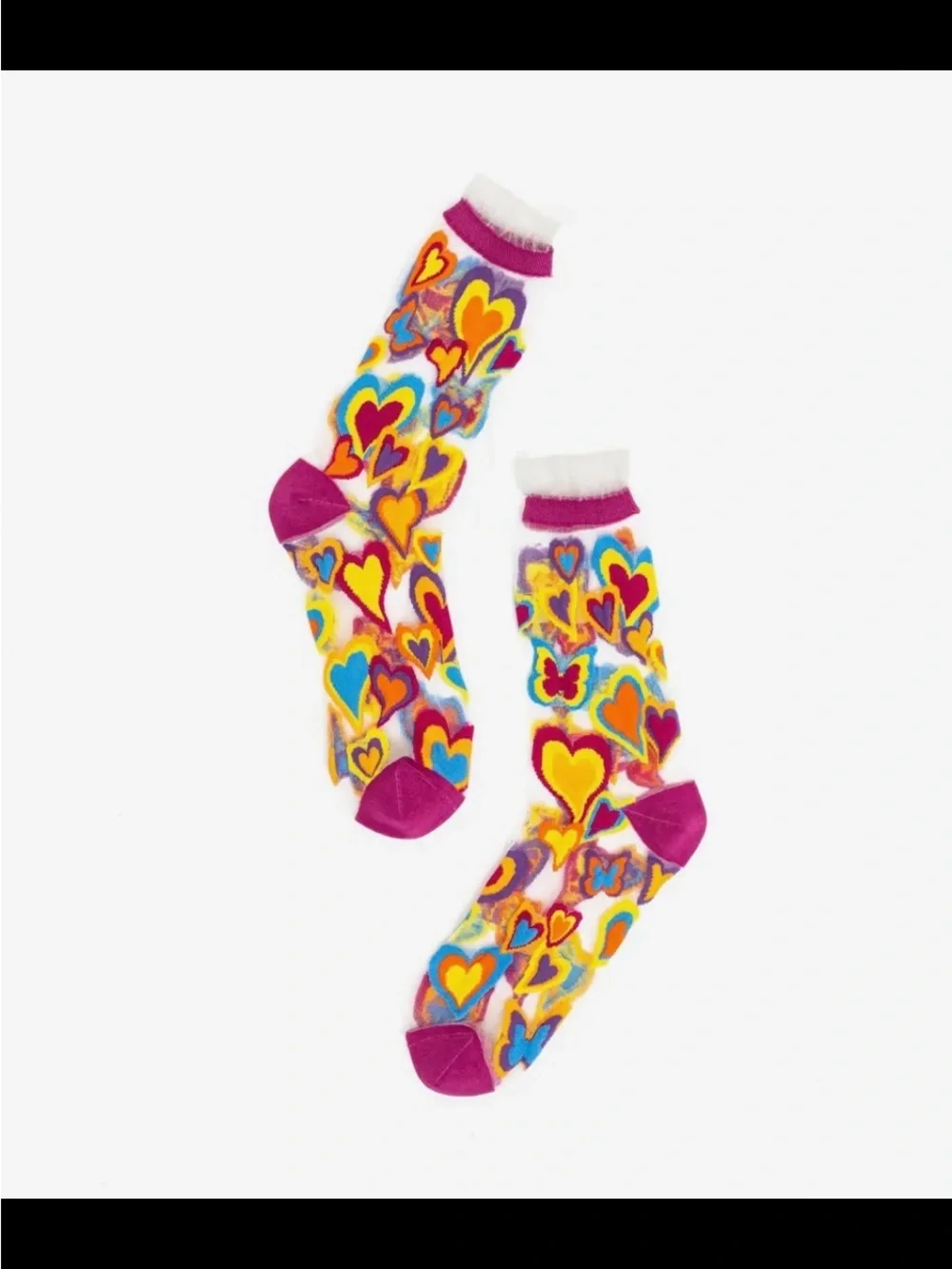 Y2K Hearts Ruffle Sheer Crew Sock.